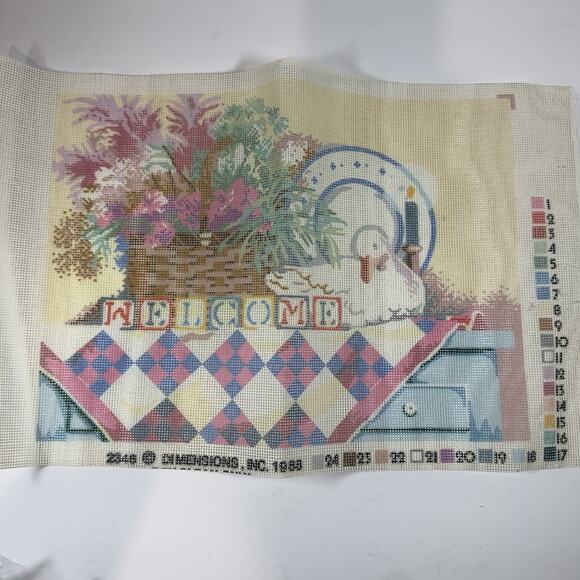 Dimensions Needlepoint Kit—Patchwork Welcome #2346 vintage 1986 Opened - Picture 3 of 8